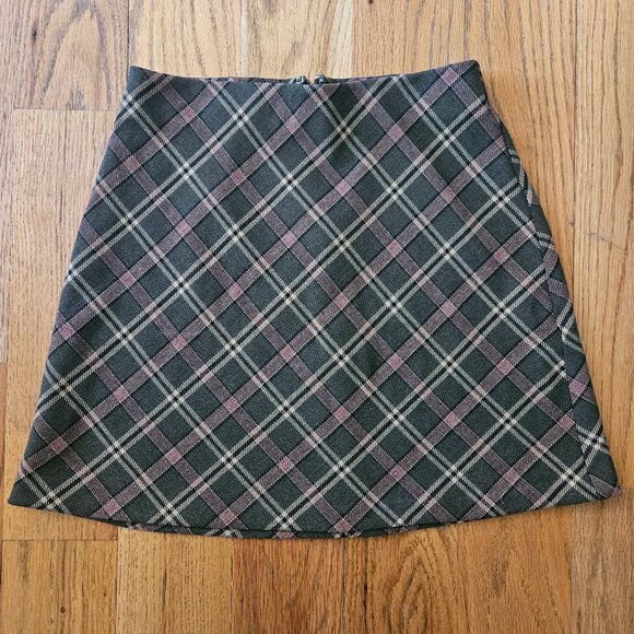 Aritzia Wilfred Green Plaid Wool Miniskirt 2 - Picture 1 of 2